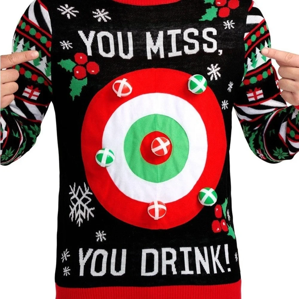 TIPSY ELVES‎ MEN'S DRINKING GAME UGLY CHRISTMAS SWEATER HOLIDAY SIZE L PARTY TOP